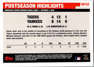 Back of 2006 Topps Updates and Highlights Derek Jeter #UH183 Postseason Highlights — Near Mint