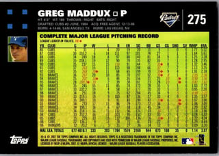 Back of 2007 Topps Greg Maddux #275 — Near Mint