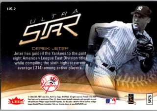 Back of 2006 Fleer Ultra Derek Jeter #US-2 Ultra Star — Near Mint
