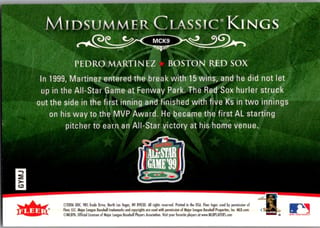 Back of 2006 Fleer Ultra Pedro Martinez #MCK9 Midsummer Classic Kings — Near Mint