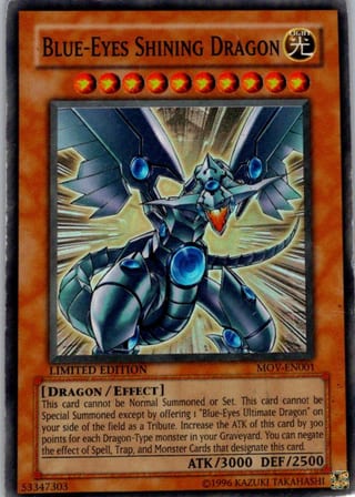 Front of Blue-Eyes Shining Dragon — Movie Pack MOV-EN001 — Secret Rare — Limited — Moderately Played