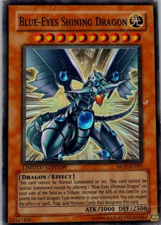 Front of Blue-Eyes Shining Dragon — Movie Pack MOV-EN001 — Secret Rare — Limited — Moderately Played