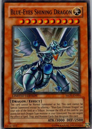 Front of Blue-Eyes Shining Dragon — Movie Pack MOV-EN001 — Secret Rare — Limited — Moderately Played