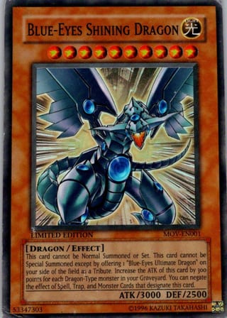 Front of Blue-Eyes Shining Dragon — Movie Pack MOV-EN001 — Secret Rare — Limited — Moderately Played