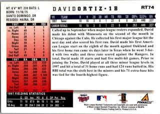 Back of 1998 Score Rookie & Traded David Ortiz #RT74 — Near Mint