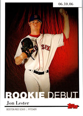 Front of 2006 Topps Updates and Highlights Jon Lester #RD-37 Rookie Debut — Near Mint