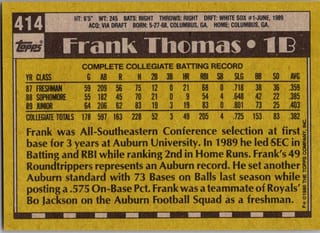 Back of 1990 Topps Frank Thomas #414 — Near Mint