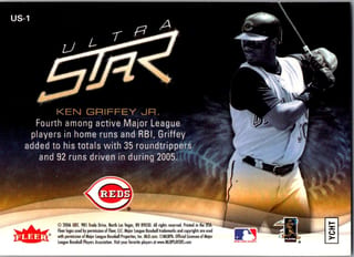 Back of 2006 Fleer Ultra Ken Griffey Jr. #US-1 Ultra Stars — Lightly Played