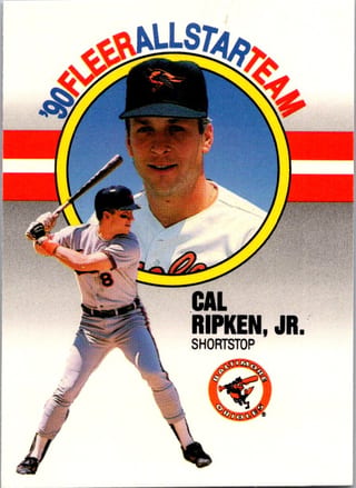 Front of 1990 Fleer All Star Team Cal Ripken, Jr. #8 — Near Mint