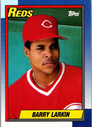 Front of 1990 Topps Barry Larkin #10 — Near Mint