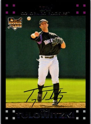 Front of 2007 Topps Troy Tulowitzki #135 Rookie — Near Mint