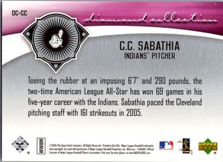 Back of 2006 Upper Deck C.C. Sabathia #DC-CC Diamond Collection — Near Mint