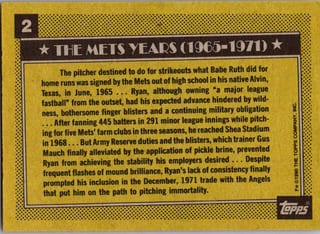 Back of 1990 Topps Salute Nolan Ryan #2 — Lightly Played