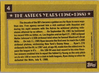 Back of 1990 Topps Salute Nolan Ryan #4 — Near Mint