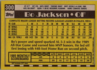 Back of 1990 Topps Bo Jackson #300 — Lightly Played