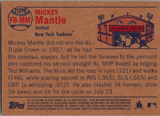 Back of 2006 Topps Heritage Mickey Mantle #FB-MM Flashback — Near Mint