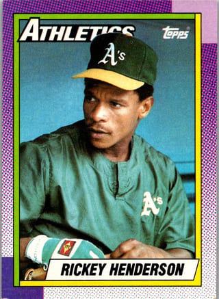 Front of 1990 Topps Base Set Rickey Henderson #450 — Near Mint