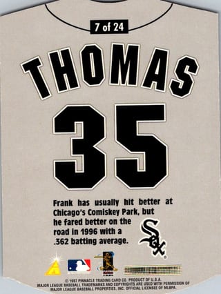 Back of 1997 Pinnacle Home/Away Frank Thomas #7 — Near Mint