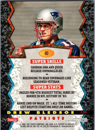 Back of 1994 Topps Stadium Club Drew Bledsoe #10 Bowman's Best — Near Mint