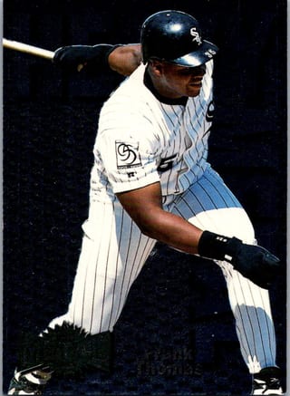 Front of 1996 Fleer Metal Universe Frank Thomas #8 Heavy Metal — Lightly Played