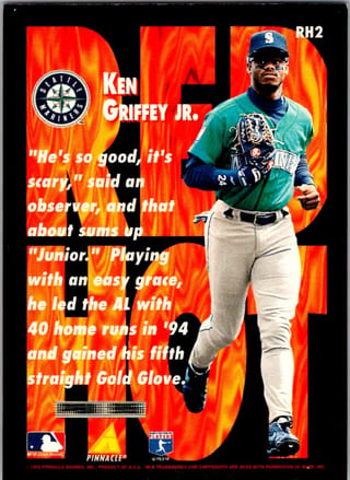 Back of 1995 Pinnacle Red Hot Ken Griffey Jr. #RH2 — Lightly Played