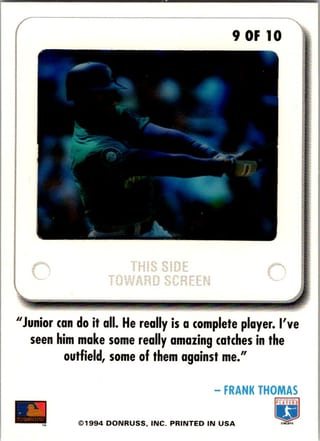 Back of 1994 Leaf Slideshow Ken Griffey Jr. #9 — Near Mint