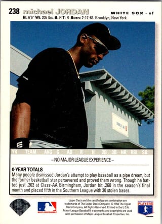 Back of 1995 Upper Deck Collectors Choice SE Michael Jordan #238 — Near Mint