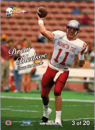 Back of 1993 Pacific Silver Prism Circular Drew Bledsoe #3 Rookie — Lightly Played