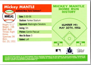 Back of 20-Card Baseball Pack — All 2006, Mantle and Bonds