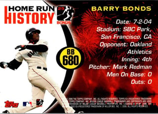 Back of 20-Card Baseball Pack — All 2006, Mantle and Bonds