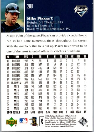 Back of 20-Card Baseball Pack — All 2006, Mantle and Bonds