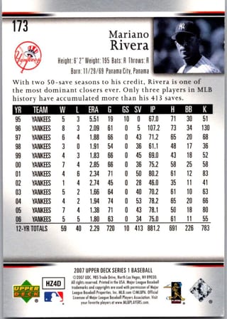 Back of 20-Card Baseball Pack — 2007 Topps and Upper Deck, Jeter and Ripken