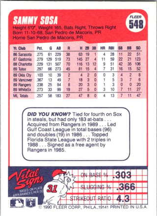 Back of 20-Card Baseball Pack — 1990 Topps and Fleer with 2007 Upper Deck