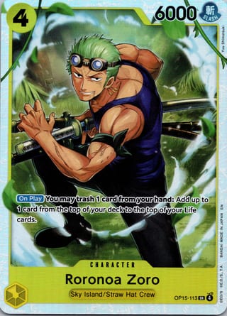 Front of Roronoa Zoro OP15-113 — Adventure on Kami's Island — Super Rare — Near Mint
